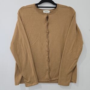 Neiman Marcus Exclusive Camel Fabric Button Cardigan - size XL